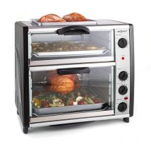 Oneconcept - Four électrique All-You-Can-Eat - double compartiment avec plaque de grill 42L - 2400W - Mini four - Inox argent