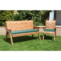 Charles Taylor - Four Seater Companion Set Angled with Cushions - W280 x D90 x H98 - Fully Assembled - Green