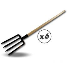 Fourche à bêche 4 dents larges Manche de 120 cm en bois Tête en acier forgé - Quantité x 6 - Fourche bêche 4 dents larges