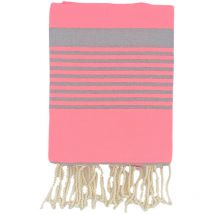 Fouta 100x200 rose fluo rayures gris - 100% coton - franges