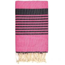 Fouta 100x200 fuschia rayures noires - 100% coton - franges