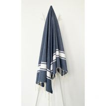 Fouta 100 cm x 200 cm Cap Ferret Bleu Brut - 100% coton - finition franges