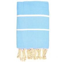 Fouta 100x200 turquoise rayures blanches - 100% coton - franges