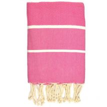Fouta 100x200 fuchsia rayures blanches - 100% coton - franges
