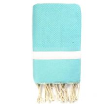 Fouta 100x200 Turquoise Bande Blanche - 100% coton - franges