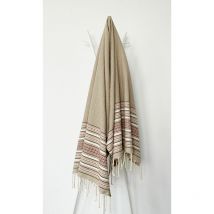 Fouta 100x200 beige, chocolat, écru, rouge - 100% coton - franges