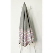Fouta 100x200 gris, rose fluo, bleu, blanc - 100% coton - franges