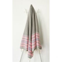 Fouta 100x200 gris, argent, rose, bleu - 100% coton - franges