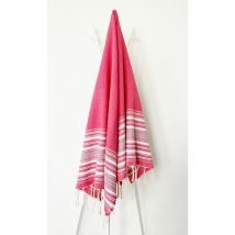 Fouta 100x200 fuchsia, bleu, gris et blanc - 100% coton - franges