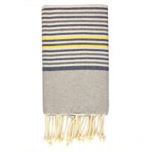 Fouta 100x200 gris, bleu, gris et jaune - 100% coton - franges