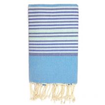 Fouta 100x200 turquoise, bleu et vert mint - 100% coton - franges