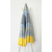 Fouta 100x200 Five Jaune, gris, bleu - 100% coton - franges