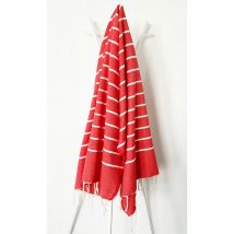 Fouta 100x200 Ibiza Rouge Rayures Blanches - 100% coton - franges