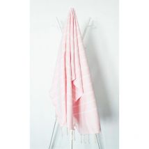 Fouta 100x200 Rose Clair Rayures Blanches - 100% coton - franges