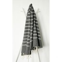 Fouta 100x200 Noire Rayures Blanches - 100% coton - franches