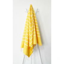 Fouta 100x200 Ibiza jaune rayures blanches - 100% coton - franges