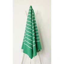 Fouta 100x200 Ibiza Vert Rayures Blanches - 100% coton - franges
