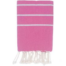Fouta 100x200 fuchsia rayures gris argent - 100% coton - franges