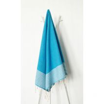 Fouta 100x200 Lilane turquoise - 100% coton - finition franges