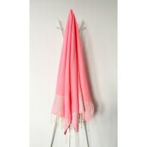 Fouta 100x200 Lilane rose fluo - 100% coton - finition franges
