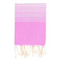 Fouta 100x200 Miami rose rayures blanches - 100% coton - franges