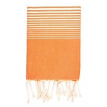 Fouta 100x200 orange rayures blanches - 100% coton - franges
