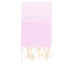 Fouta 100x200 rose clair rayures blanches - 100% coton - franges
