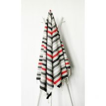 Fouta 100x200 gris rayures bleu, noir, rouge - coton - franges