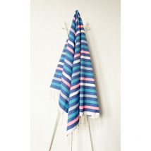 Fouta 100x200 indigo, rose, bleu, gris, blanc - coton - franges