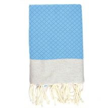 Fouta 100x200 turquoise et gris argent - 100% coton - franges