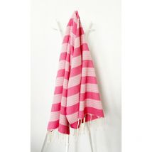 Fouta 100x200 fuchsia rayures blanches - 100% coton - franges
