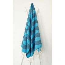 Fouta 100x200 turquoise rayures noires - 100% coton - franges