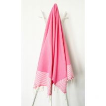 Fouta 100x200 Ziwane rose rayures blanches - 100% coton - franges