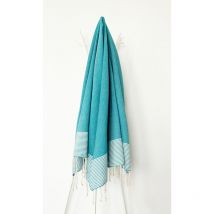 Fouta 100x200 émeraude rayures blanches - 100% coton - franges