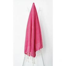 Fouta 100 x 200 cm Tarifa Unie Rose Fuchsia - 100% coton - finition franges