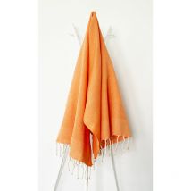 Fouta 100 x 200 cm Tarifa Unie Mandarine - 100% coton - finition franges