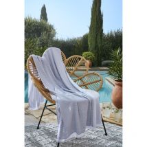 Fouta avec franges 95 x 180 cm coton tissé teint + éponge naël galet Gris clair