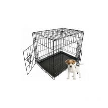 Foxhunter - 24' Folding Pet Dog Puppy Metal Training Cage Crate Carrier Small Black 2 Doors