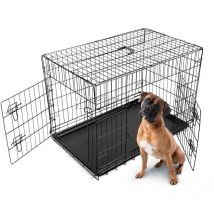 Foxhunter - 42' Folding Pet Dog Puppy Metal Training Cage Crate Carrier Xlarge Black 2 Doors