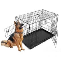 Foxhunter - 48' Folding Pet Dog Puppy Metal Training Cage Crate Carrier XXLarge Black 2 Doors