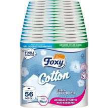 Foxy Cotton Carta Igienica 5 Veli 56 Rotoli 115 Strappi per Rotolo Extra Large