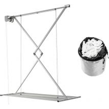 Foxydry - tendoir de Plafond, séchoir Vertical Rétractable et Repliable avec sac à pinces et pinces à linge Mini 128x54x25 cm + Peggy Bag - Gris