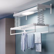 Pro, Étendoir à linge de plafond ou mur chauffant, étendoir électrique télécommandé en aluminium et acier, mural 160x70x30 cm - Argent - Foxydry