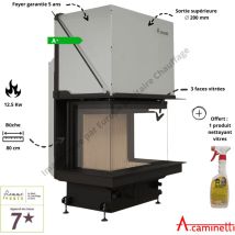 A Caminetti – Insert cheminée – Poêle à bois Crystal 90 Premium – Puissance réglable 6,5 à 12,5 kW – Rendement 80%