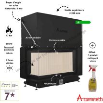 A Caminetti – Insert cheminée Quattro 100L – Puissance 17 kW, Rendement 85%, Acier 3 mm, Foyer en fonte – Largeur, Hauteur, Pose de la cheminée, Type 