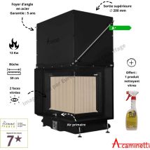 A Caminetti – Insert cheminée Quattro 80 R – Acier 4 mm – Double combustion – Longueur max bûches 59 cm