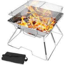 Foyer de camping pliable avec sac de transport, grille en acier inoxydable 304, très résistant, portable (M (31 x 31 x 23 cm)
