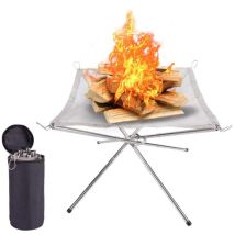 Debuns - Foyer portatif pliable en maille d'acier inoxydable avec sac de transport pour feu de camp d'extérieur résistant à la chaleur pour camping,