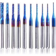 Fraise CNC 10Pcs Nano Blue Coat, 0,8-3 mm, queue de 1/8