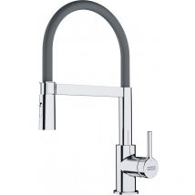Franke - Lina fc 6087.031 Mezclador monomando de cocina, 205 x 410 mm, semiprofesional con ducha extraíble, Cromo/Gris (115.0626.087)